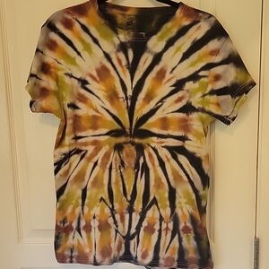 Hanes Gold and Brown Tie-Dye Short Sleeve T-Shirt
